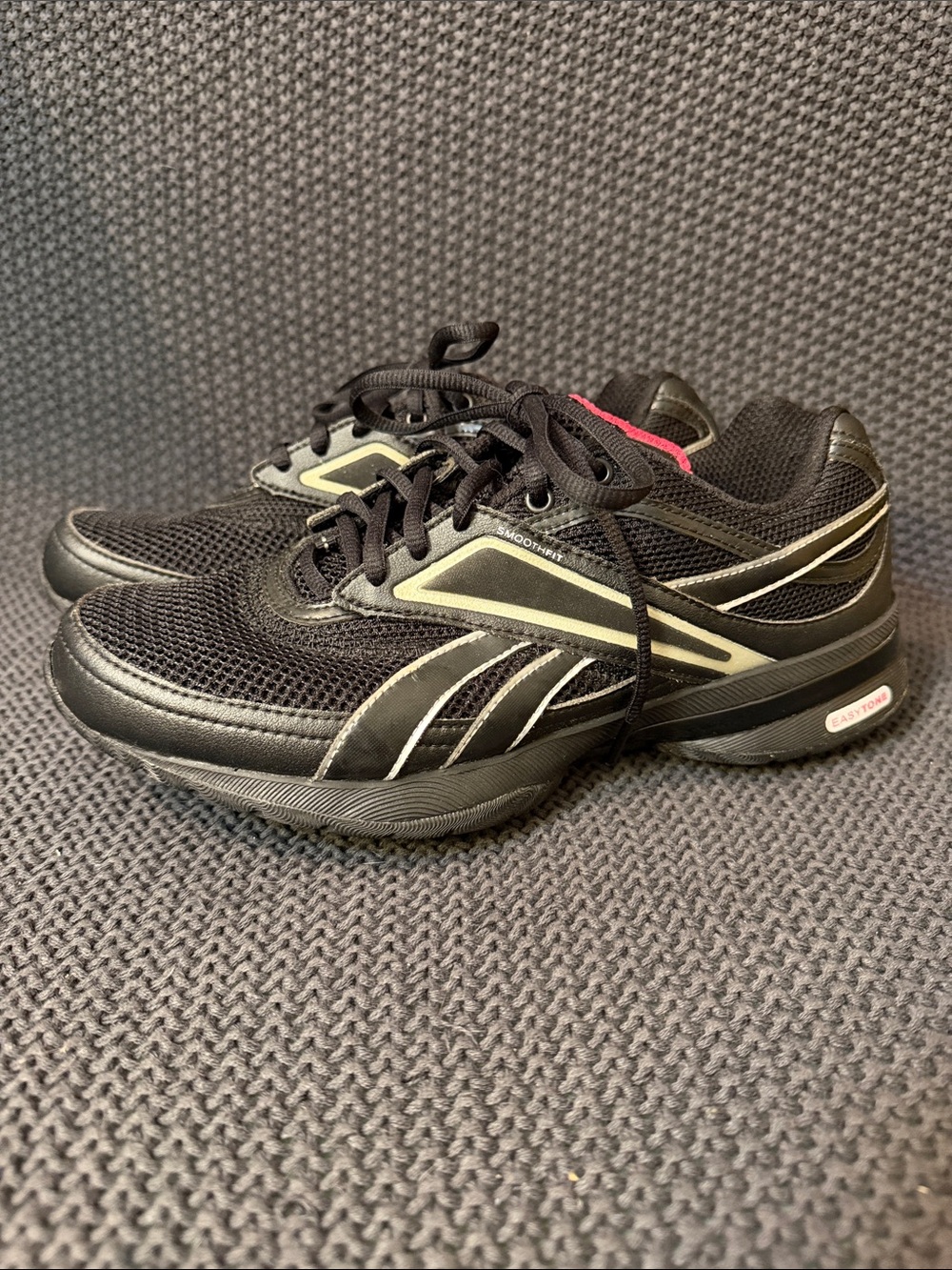 Reebok Easy Tone Black Athletic Walking Shoes with Reflective Accents
